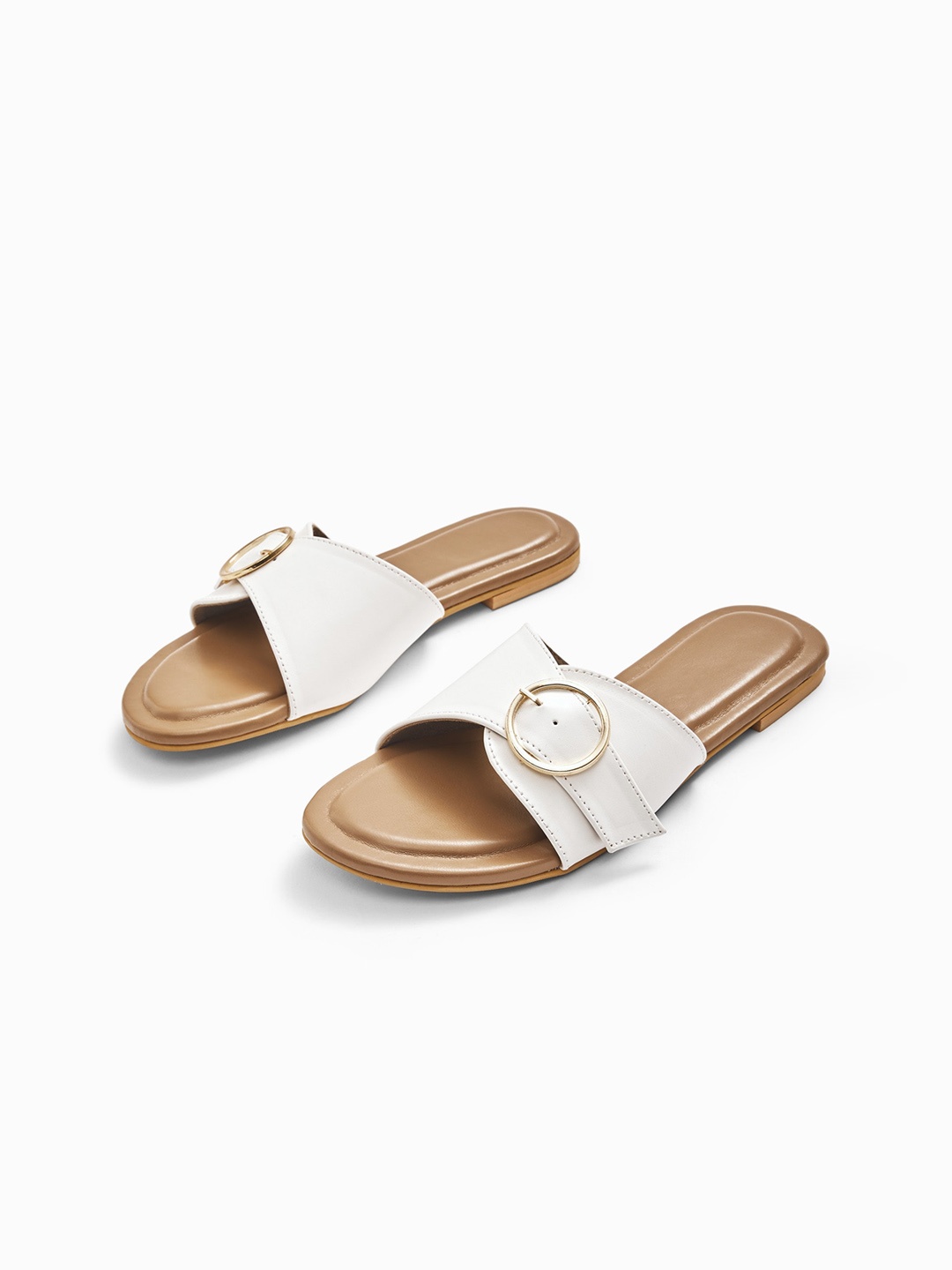 

The Label Life Women White Open Toe Flats with Buckles