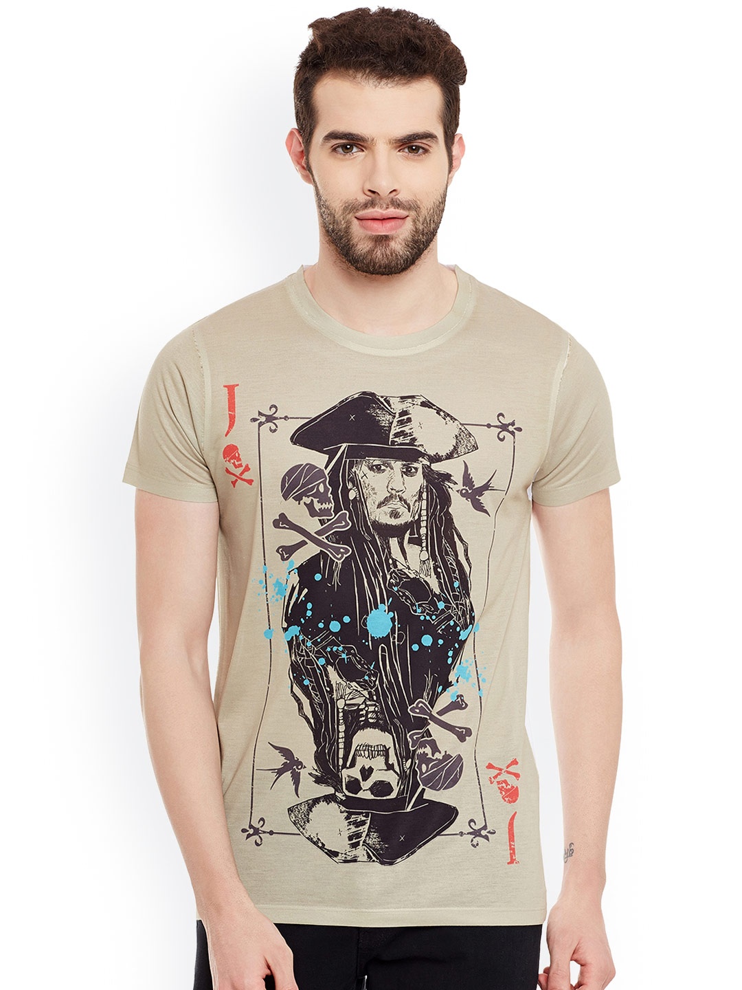 

Disney by Wear Your Mind Men Beige & White Printed T-shirt