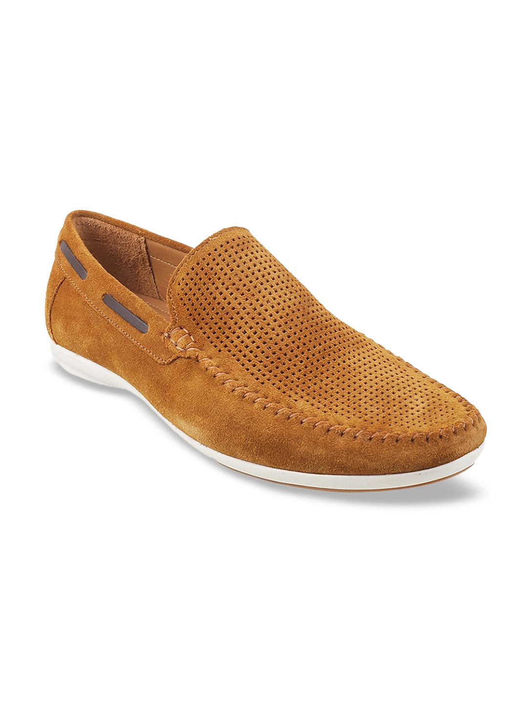 

J FONTINI Men Tan Woven Design Suede Loafers
