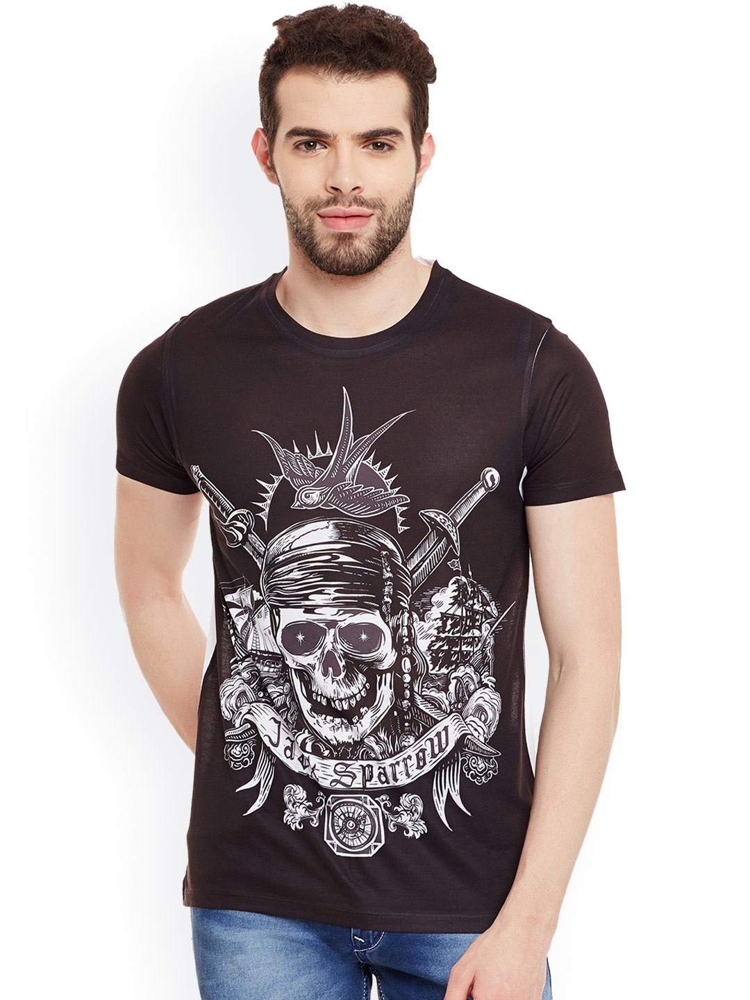 

Disney by Wear Your Mind Men Black & White Printed T-shirt