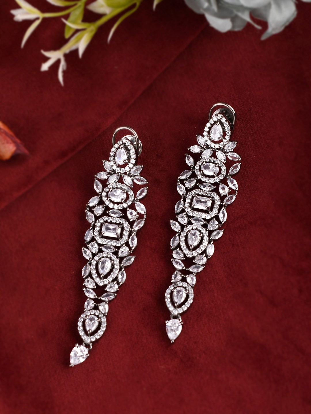

AQUASTREET JEWELS Silver-Plated AD Stones embellished Long Earrings