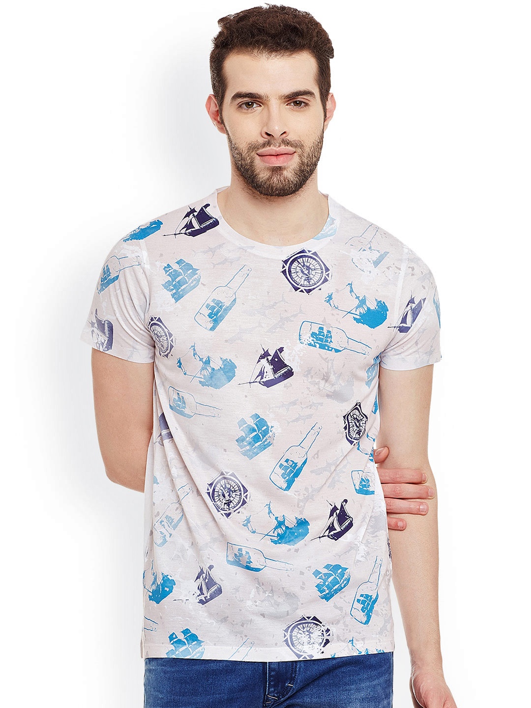 

Disney by Wear Your Mind Men Off-White Printed Round Neck T-shirt