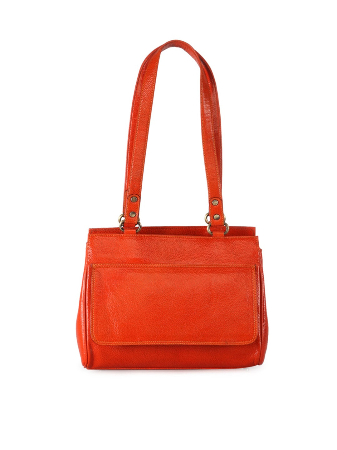 

GENWAYNE Orange Leather Structured Shoulder Bag with Fringed