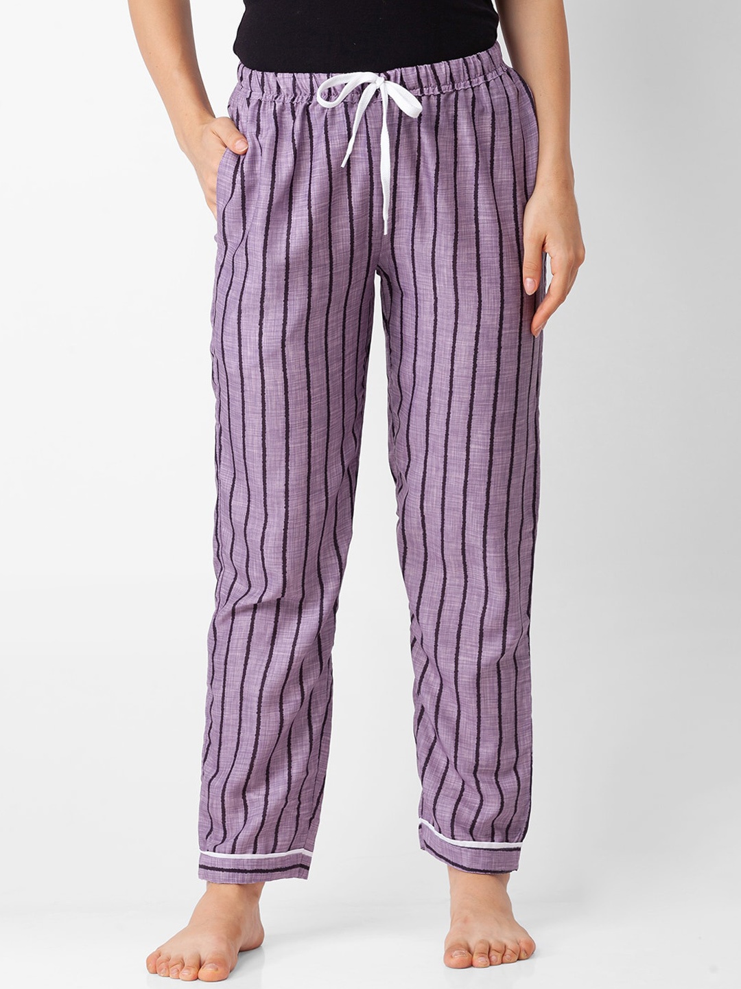 

FashionRack Women Grey Striped Cotton Lounge Pants