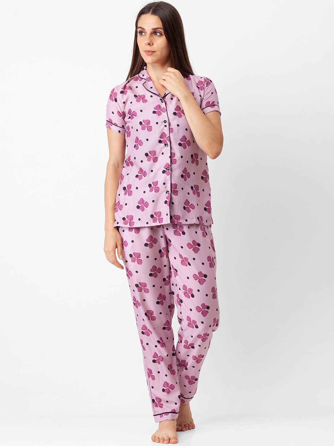 

FashionRack Women Pink & Black Printed Night suit