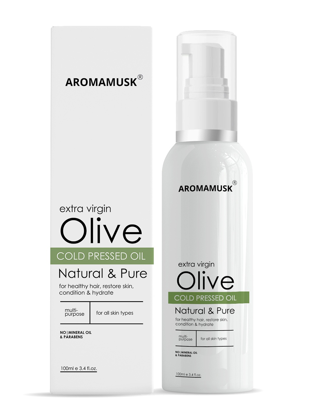 

Aromamusk Pure Cold Pressed Extra Virgin Olive Oil for Hair & Skin - 100 ml, White