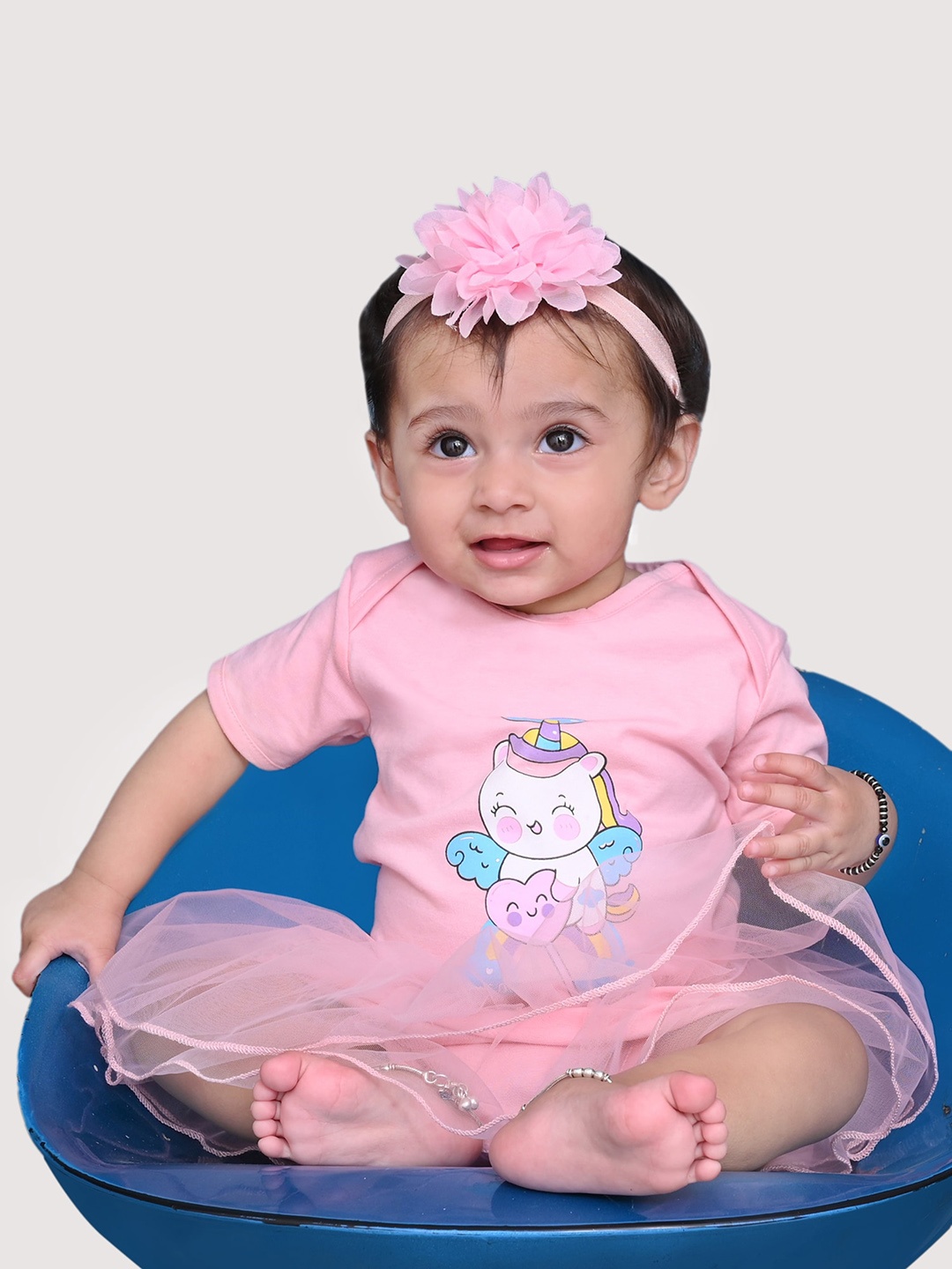 

YK Infant Girls Pink Unicorn Printed Bodysuit with Tulle Skirt
