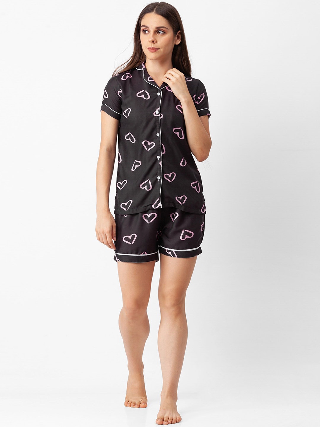 

FashionRack Women Black & Pink Printed Night suit