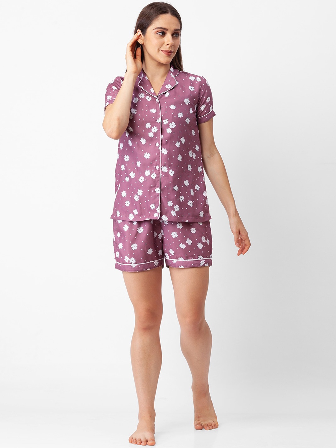 

FashionRack Women Pink & White Printed Night suit