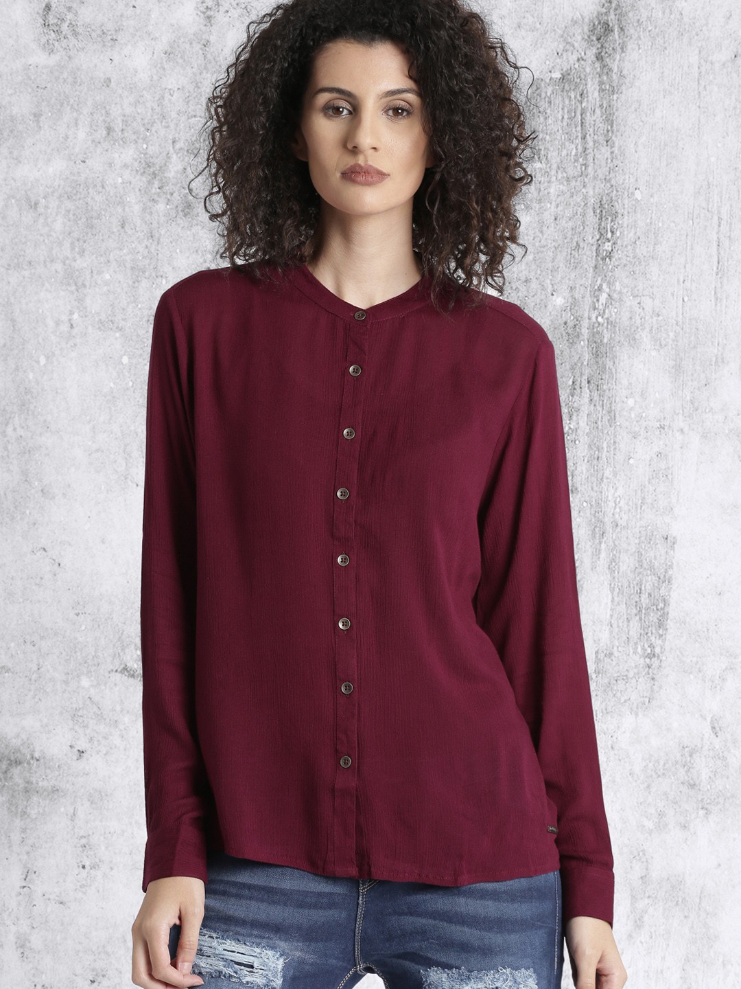

Roadster Women Burgundy Regular Fit Solid Casual Shirt