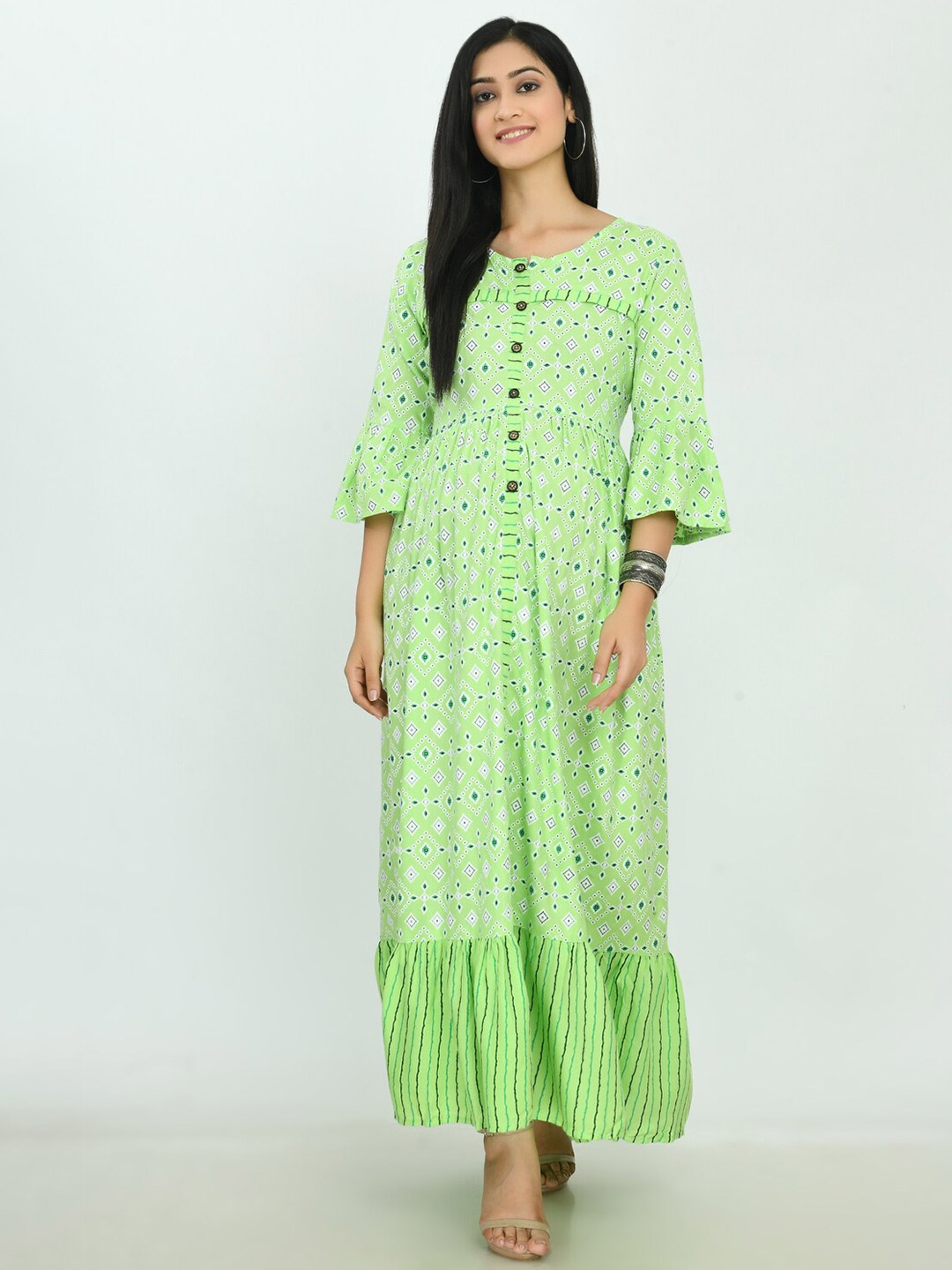 

MAFE Lime Green & paradise green Floral Maxi Dress