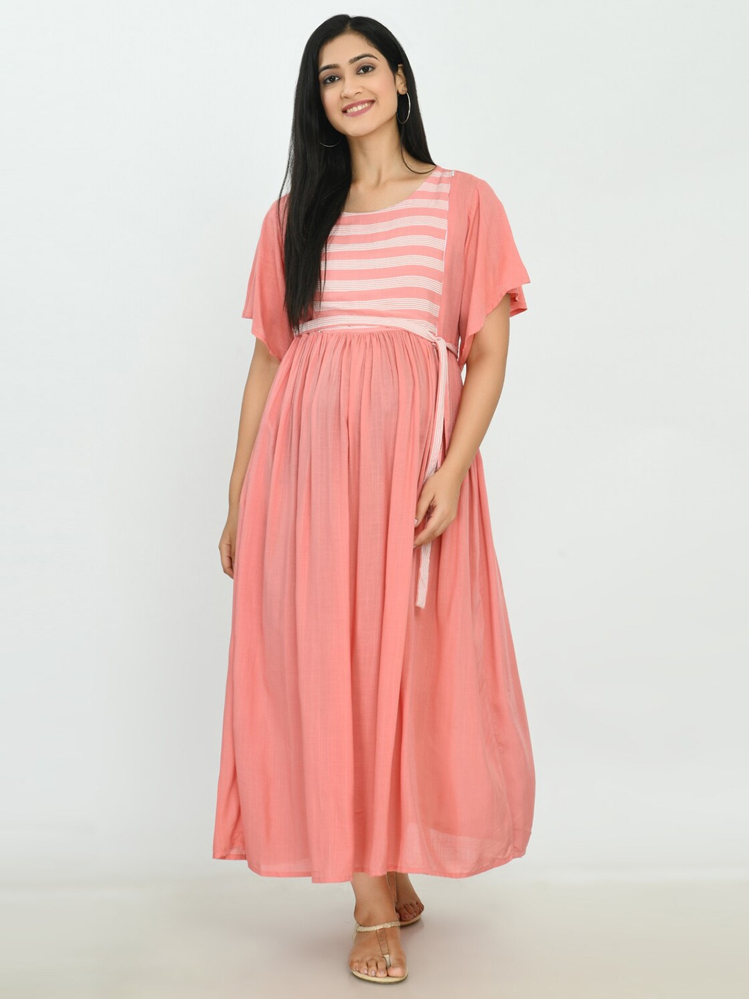 

MAFE Peach-Coloured Striped Maxi Dress