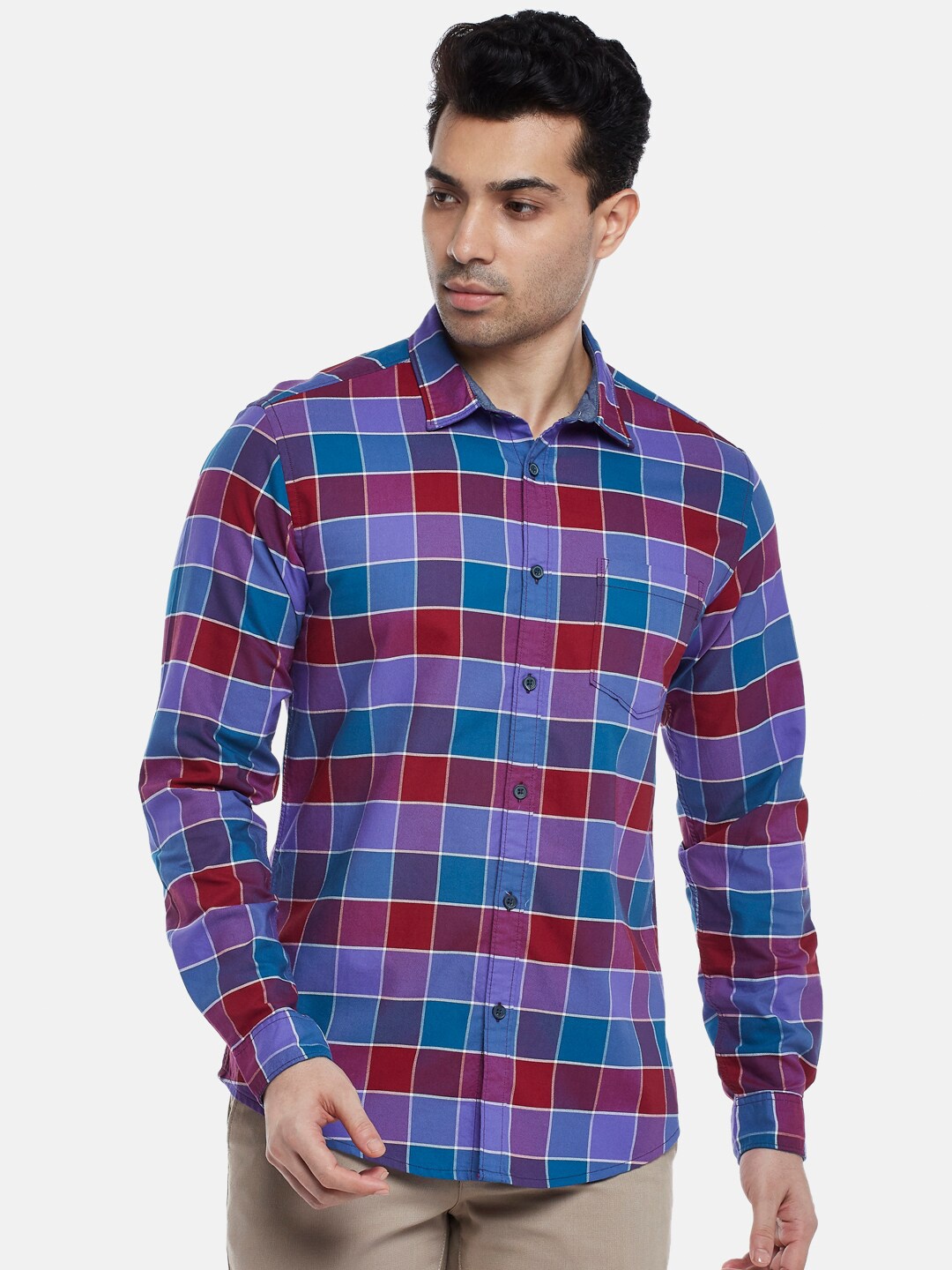 

BYFORD by Pantaloons Men Blue Slim Fit Tartan Checks Checked Casual Shirt