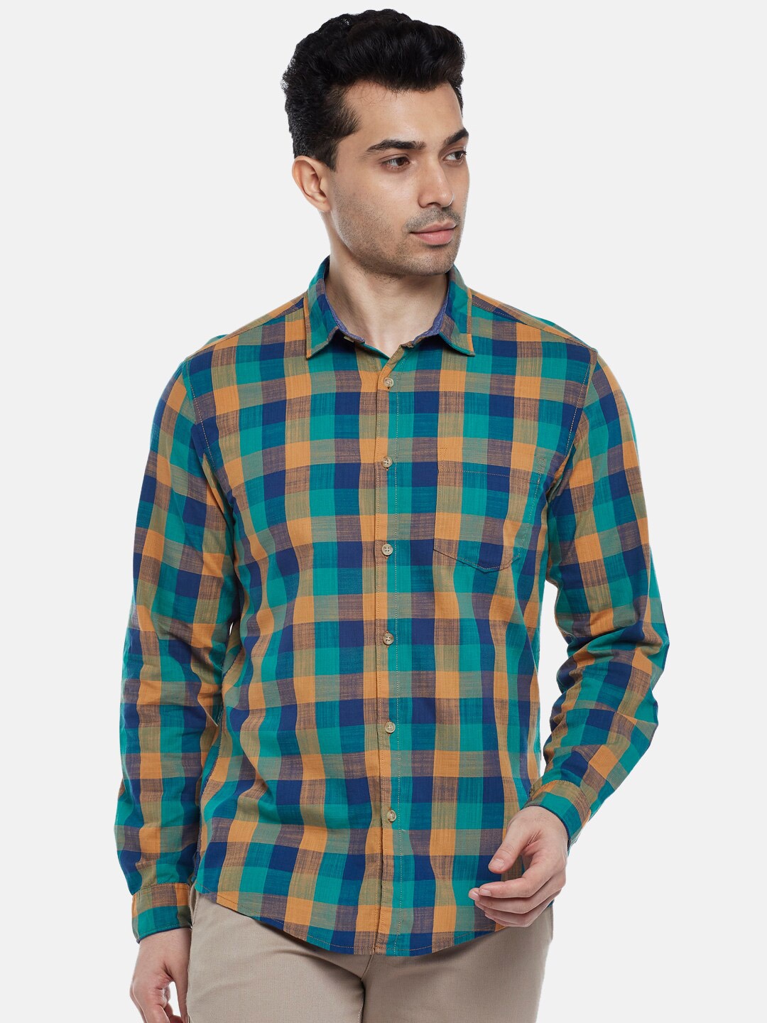 

BYFORD by Pantaloons Men Green Slim Fit Buffalo Checks Checked Casual Shirt