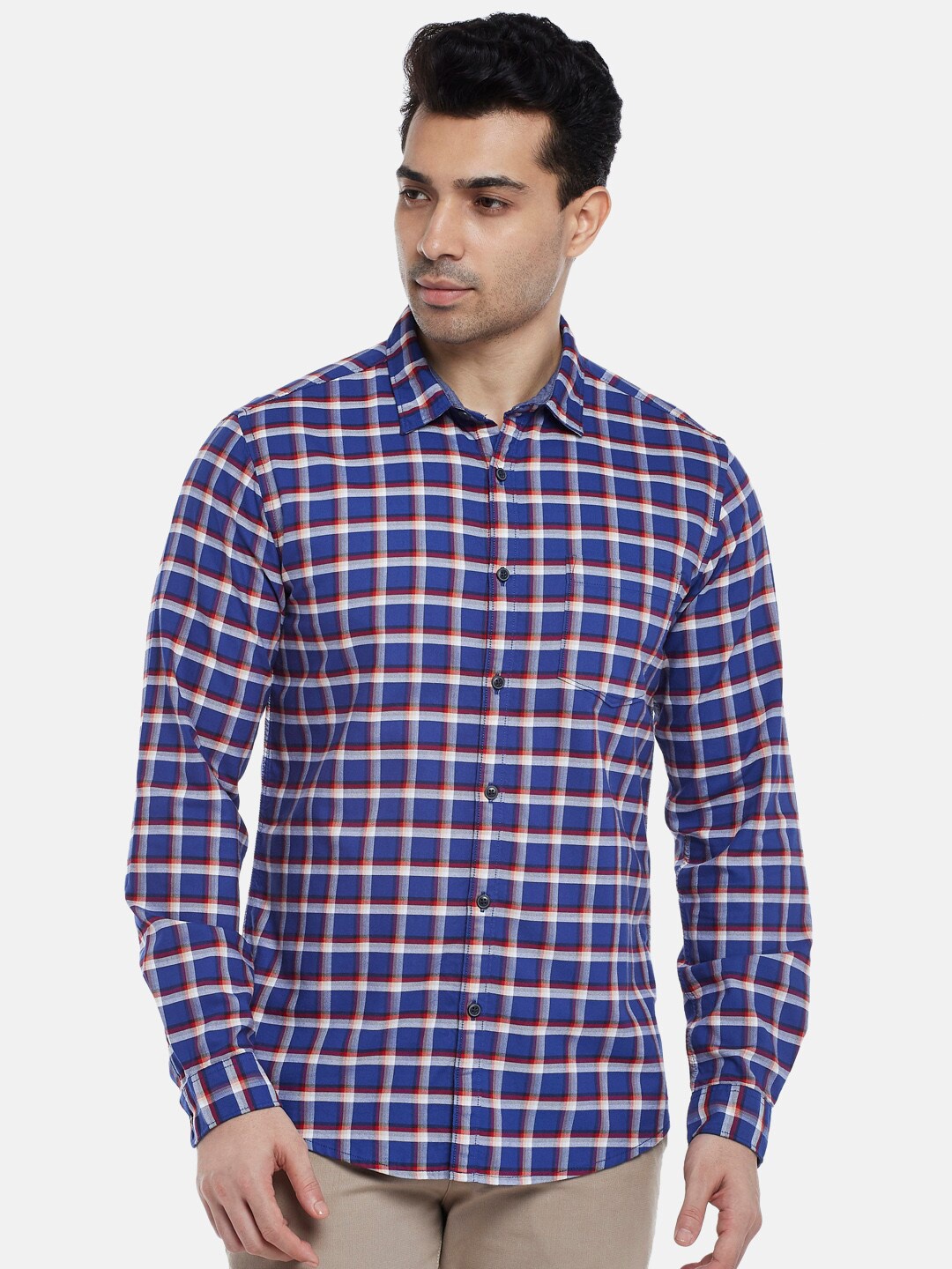 

BYFORD by Pantaloons Men Blue Slim Fit Gingham Checks Checked Casual Shirt