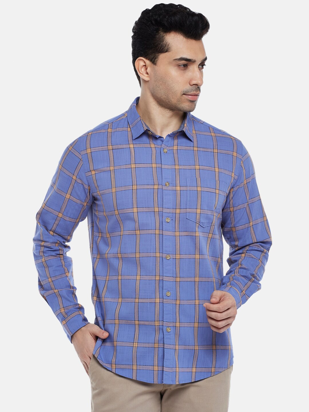 

BYFORD by Pantaloons Men Blue Slim Fit Checked Casual Shirt