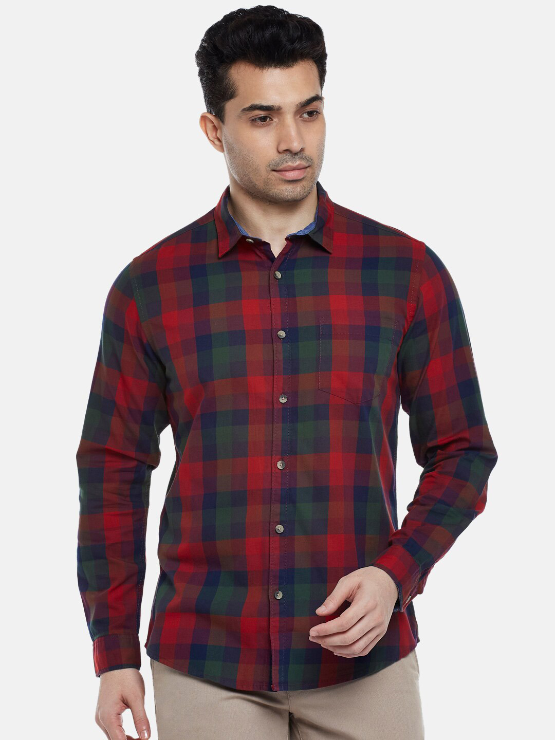

BYFORD by Pantaloons Men Red Slim Fit Tartan Checks Checked Casual Shirt