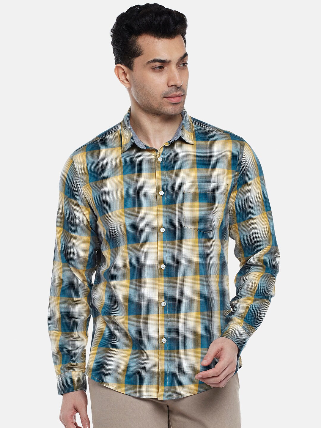 

BYFORD by Pantaloons Men Yellow Slim Fit Tartan Checks Checked Casual Shirt