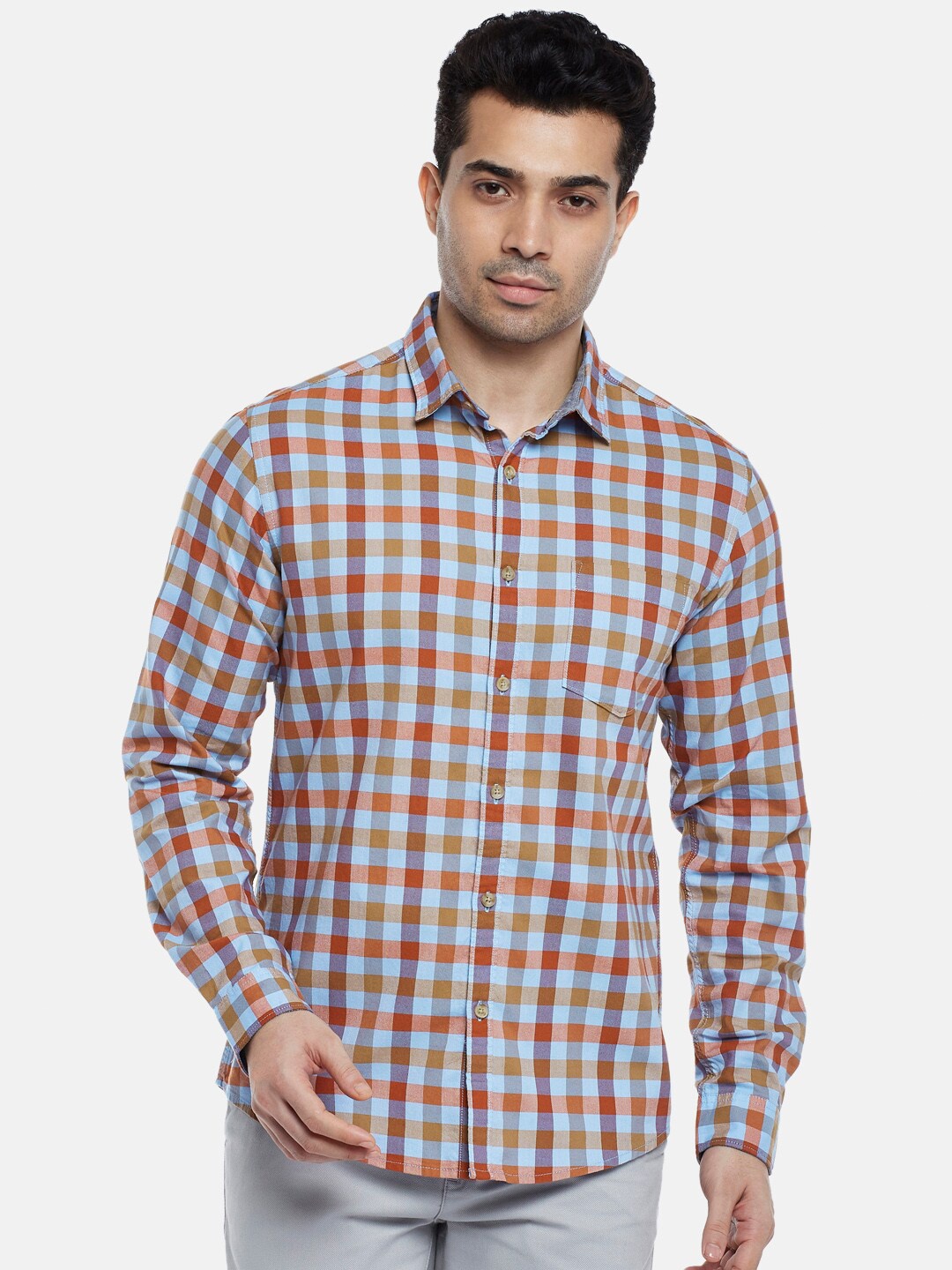 

BYFORD by Pantaloons Men Rust Slim Fit Tartan Checks Checked Casual Shirt
