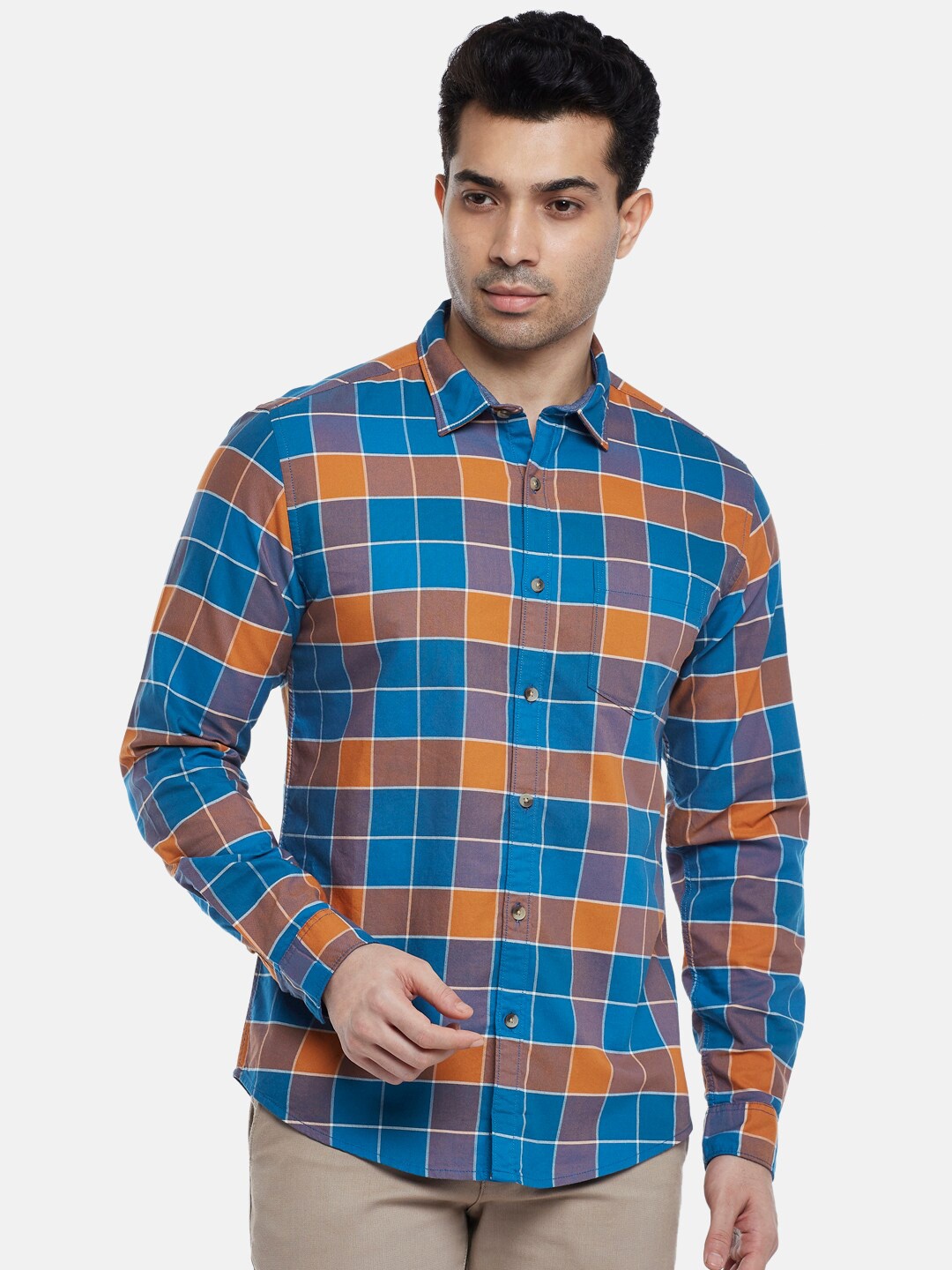 

BYFORD by Pantaloons Men Blue Slim Fit Tartan Checks Checked Casual Shirt