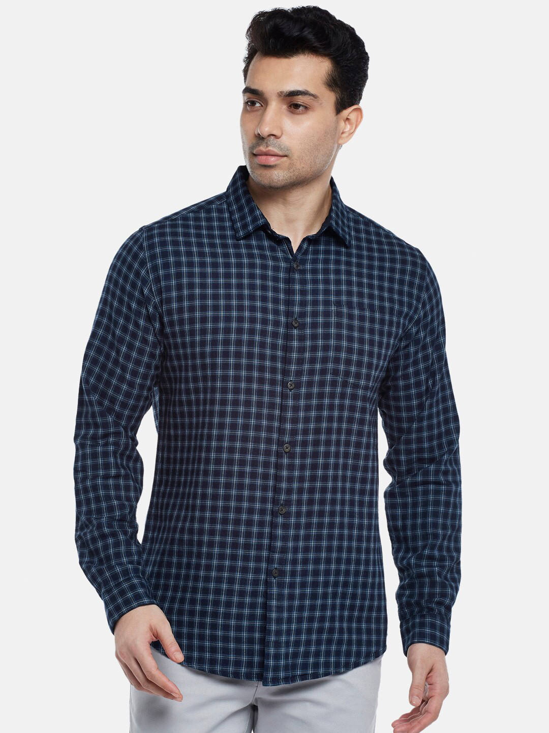 

BYFORD by Pantaloons Men Blue Slim Fit Buffalo Checks Checked Casual Shirt