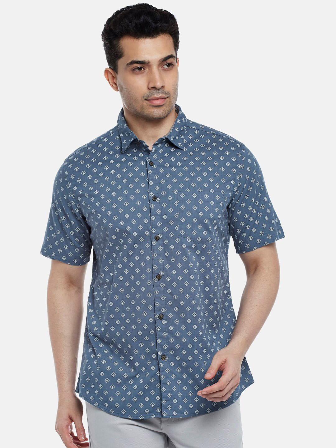 

BYFORD by Pantaloons Men Blue Slim Fit Printed Casual Shirt