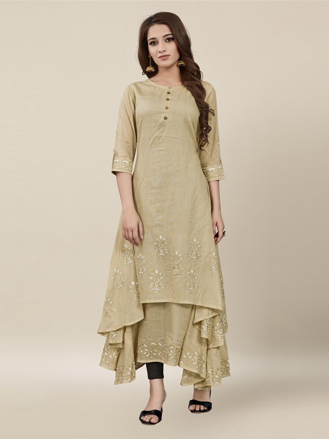 

Vedic Women Cream-Coloured Floral Printed Floral Kurta