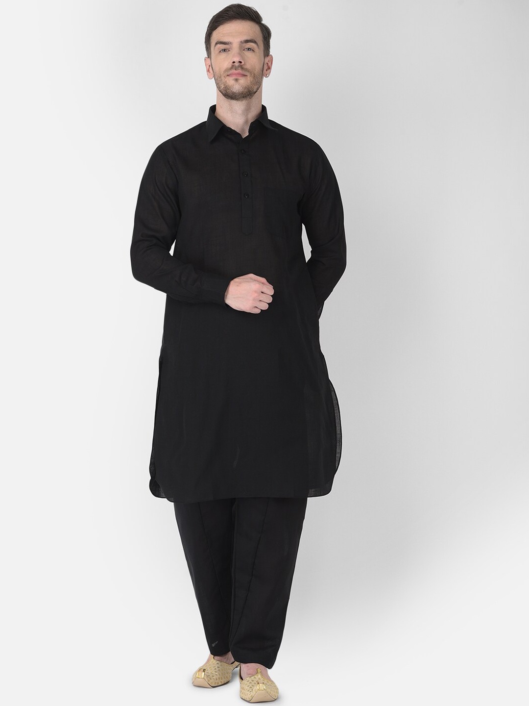 

SG LEMAN Men Black Angrakha Kurta with Salwar