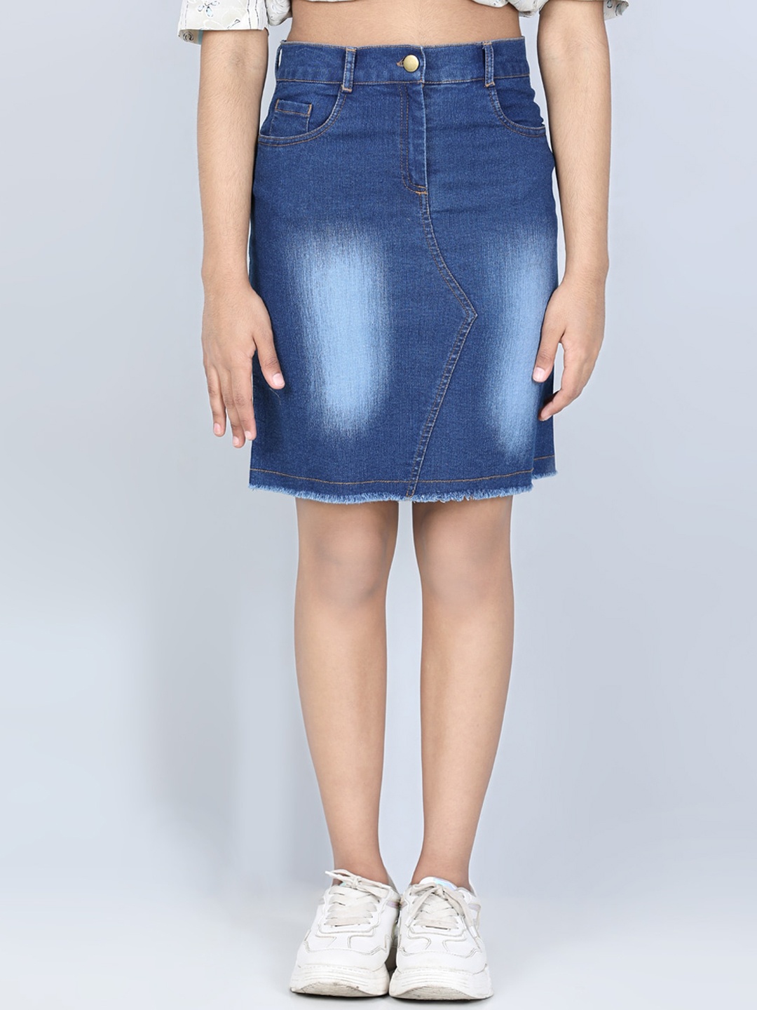 

StyleStone Girls Blue Solid Pure Cotton Mini Skirt