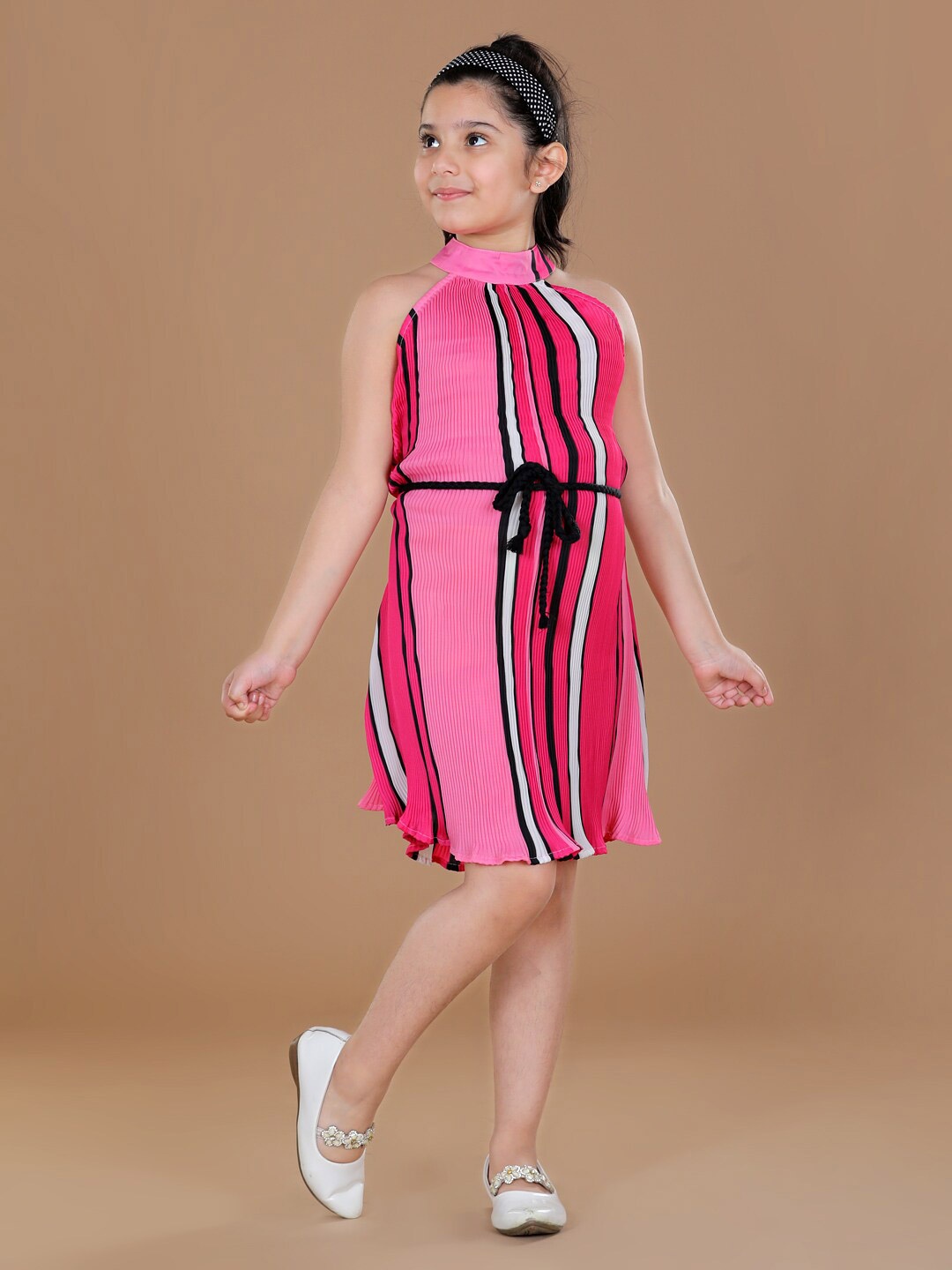 

StyleStone Pink Striped Crepe A-Line Dress