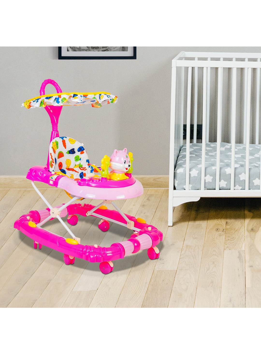 

Baby Moo Infant Pink & Yellow Fruity Printed 2 in 1 Walker & Rocker