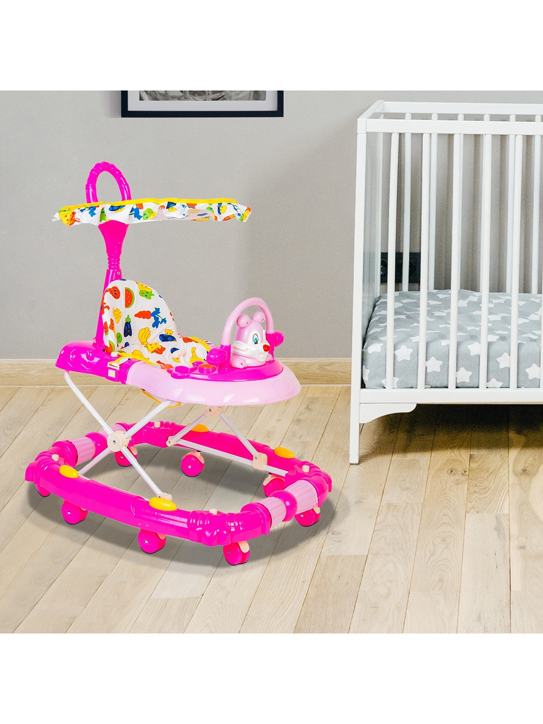 

Baby Moo Infants Pink & White Printed 2 In 1 Premium Walker