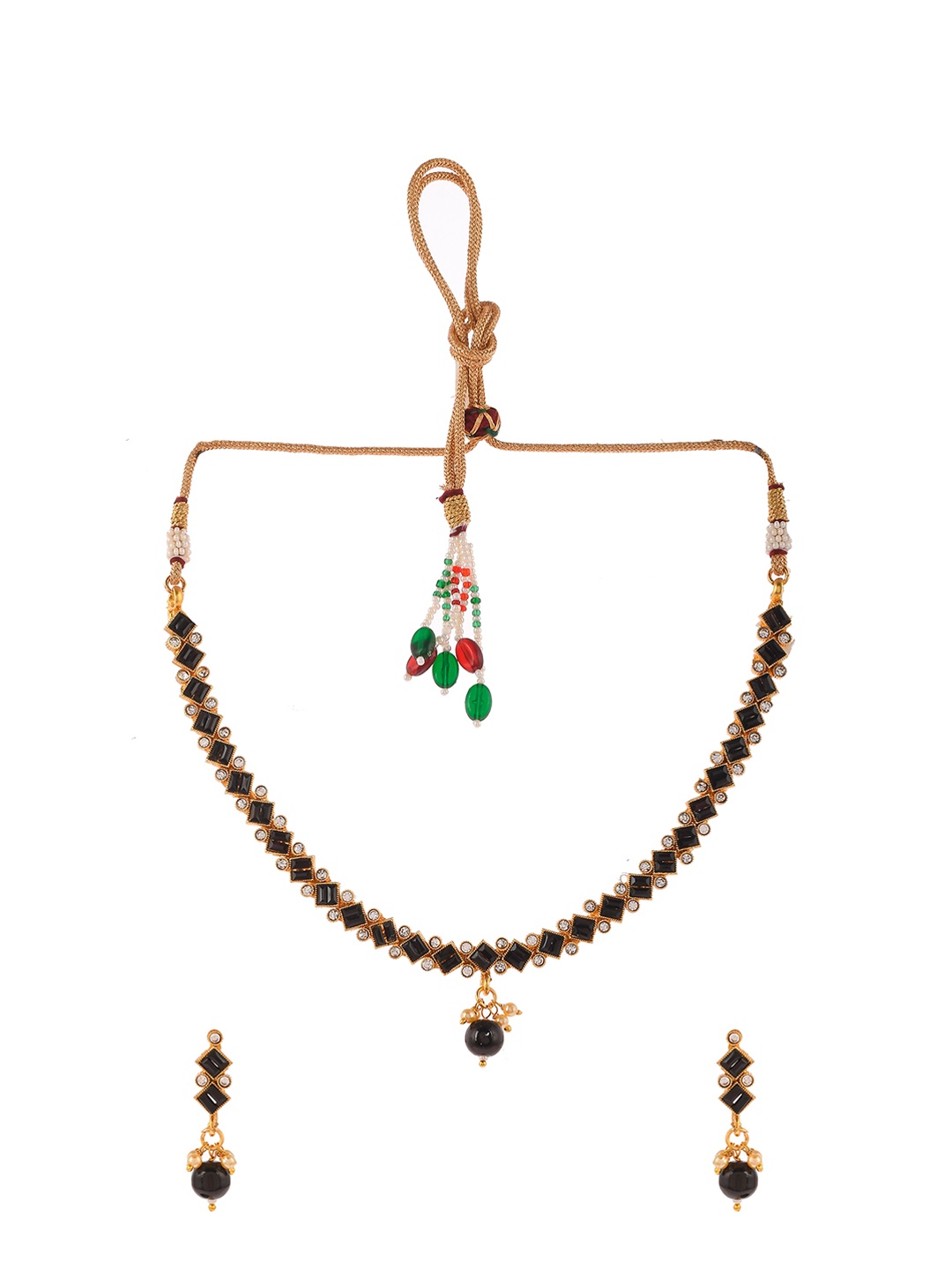 

AQUASTREET JEWELS Gold-Plated & Black Crystal Enamel Studded Necklace Set