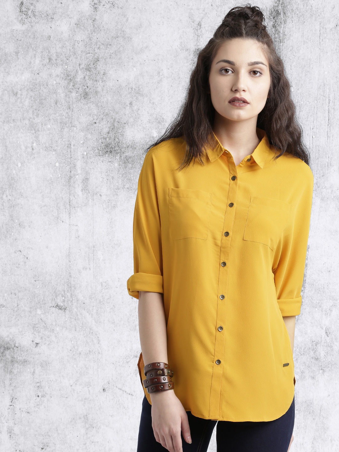 

Roadster Women Mustard Regular Fit Solid Casual Shirt