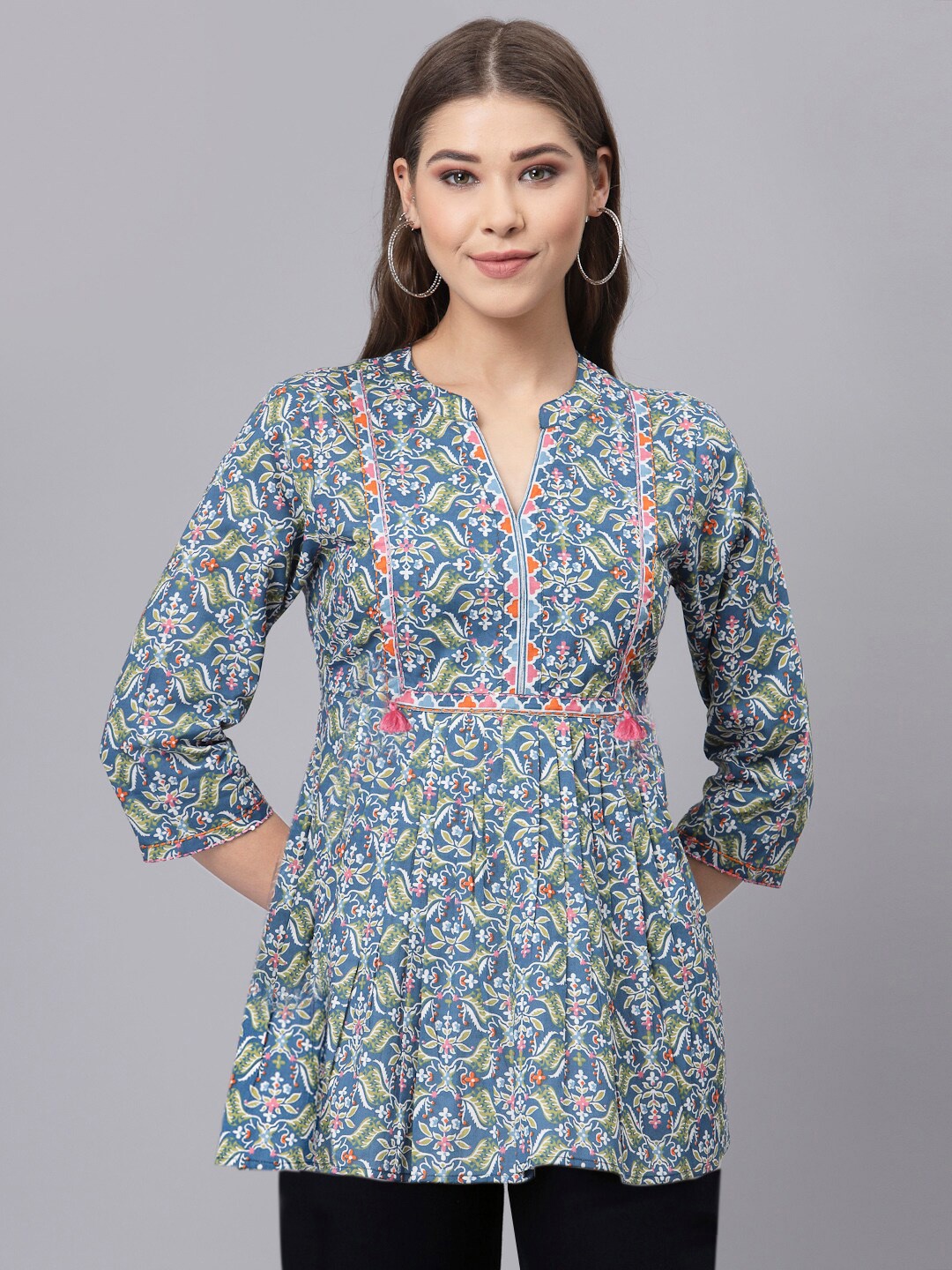 

QOMN Blue & nirvana Floral Print Top