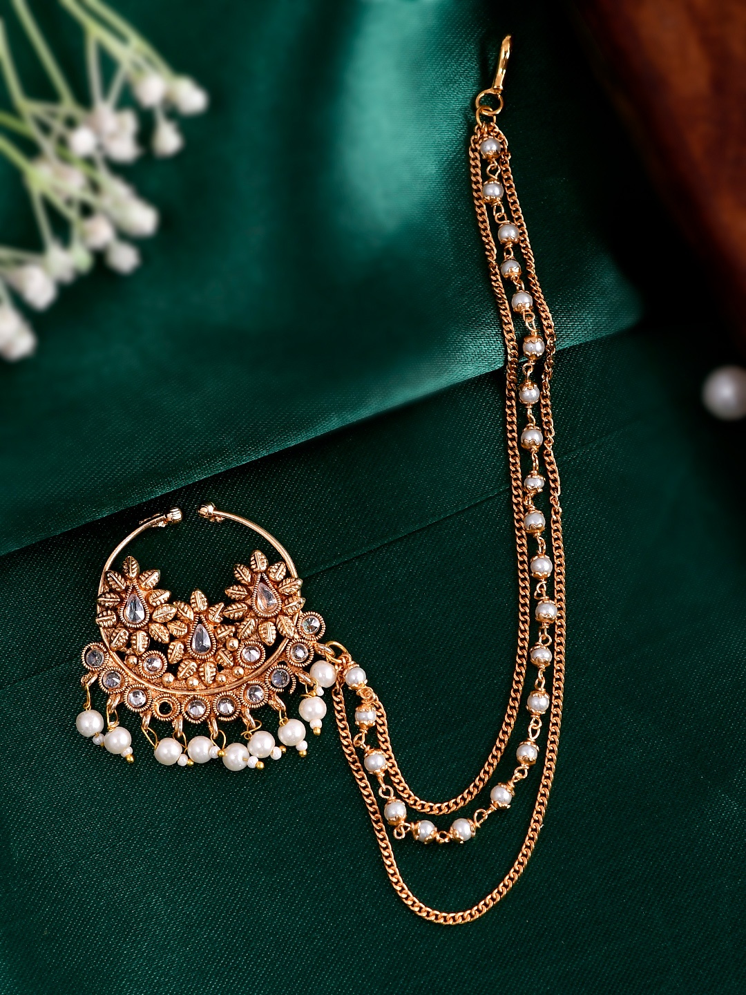 

AQUASTREET JEWELS Gold-Plated White Pearl-Beaded Nosepin