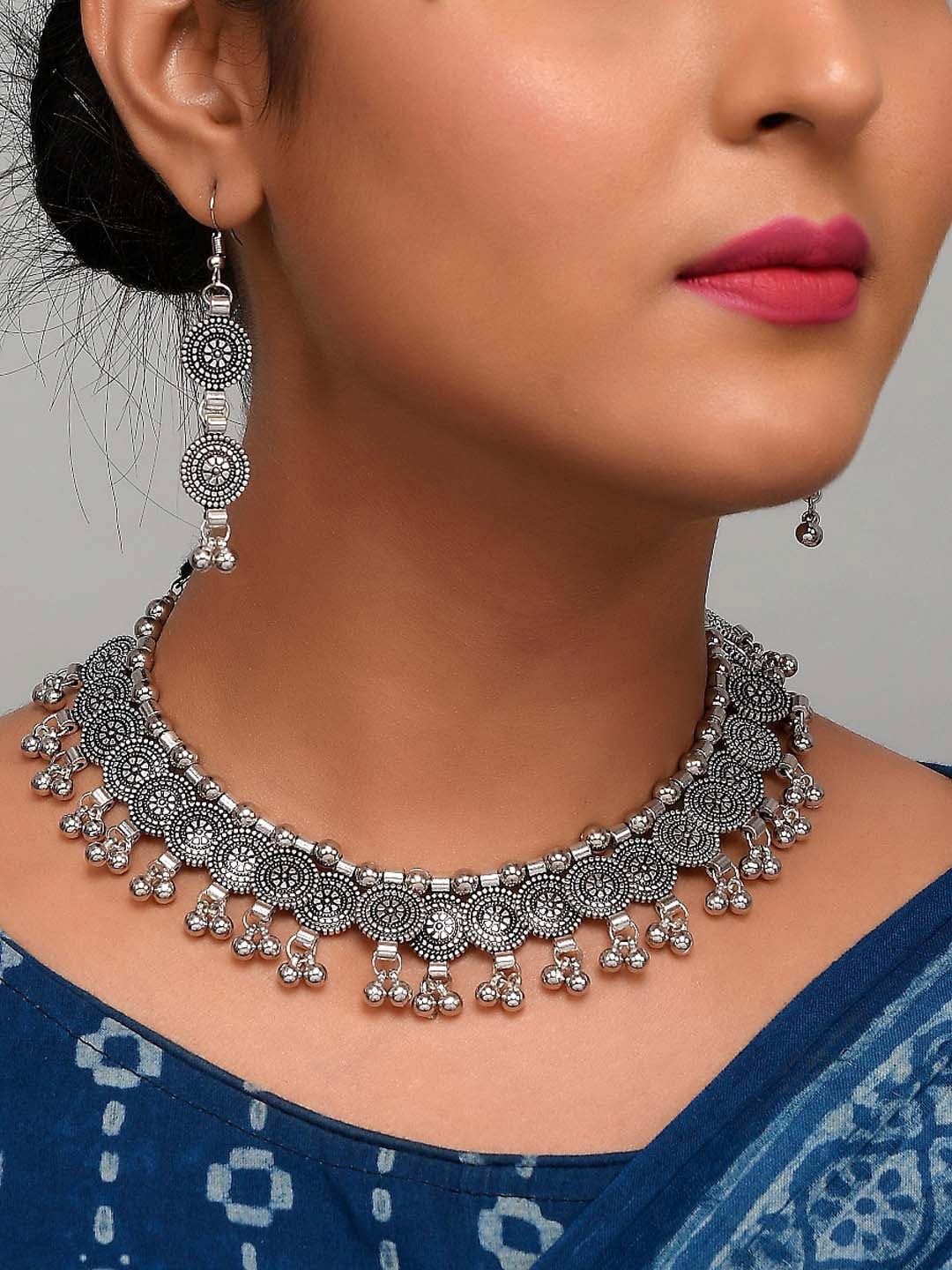 

AQUASTREET JEWELS Silver-Plated Antique Oxidized Jewellery Set
