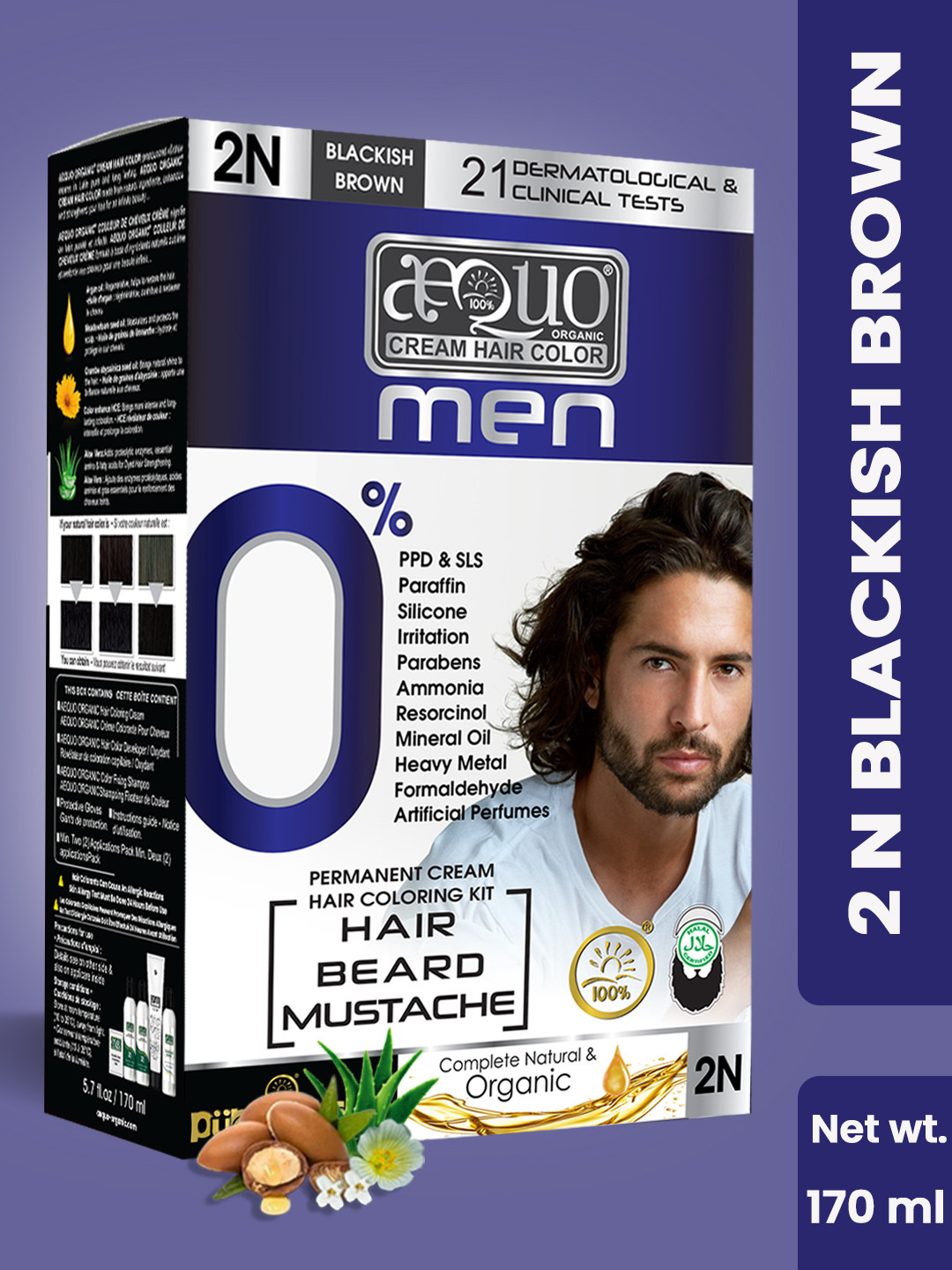 

Aequo Organic Men Permanent Hair Color 170 ml - Blackish Brown 2N, Black