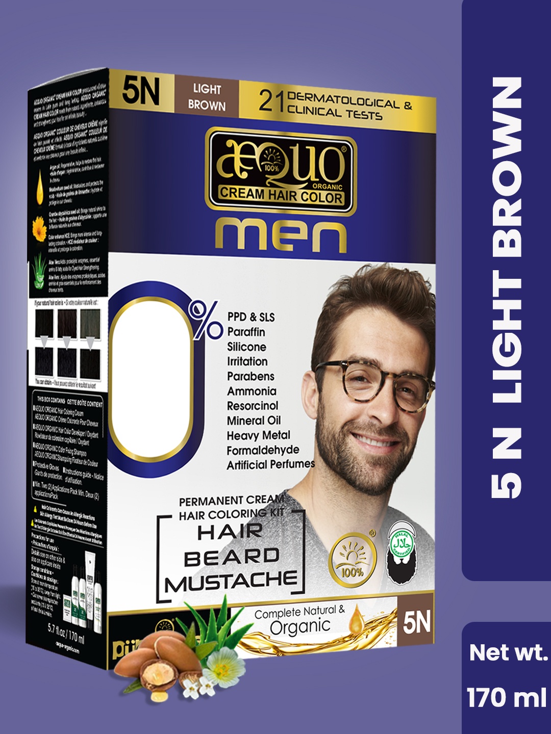 

Aequo Organic Men Permanent Ammonia-Free Hair Color 170 ml - Light Brown 5N