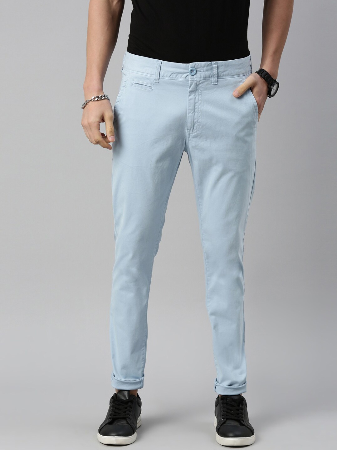 

Breakbounce Men Blue Skinny Fit Low-Rise Chinos Trousers