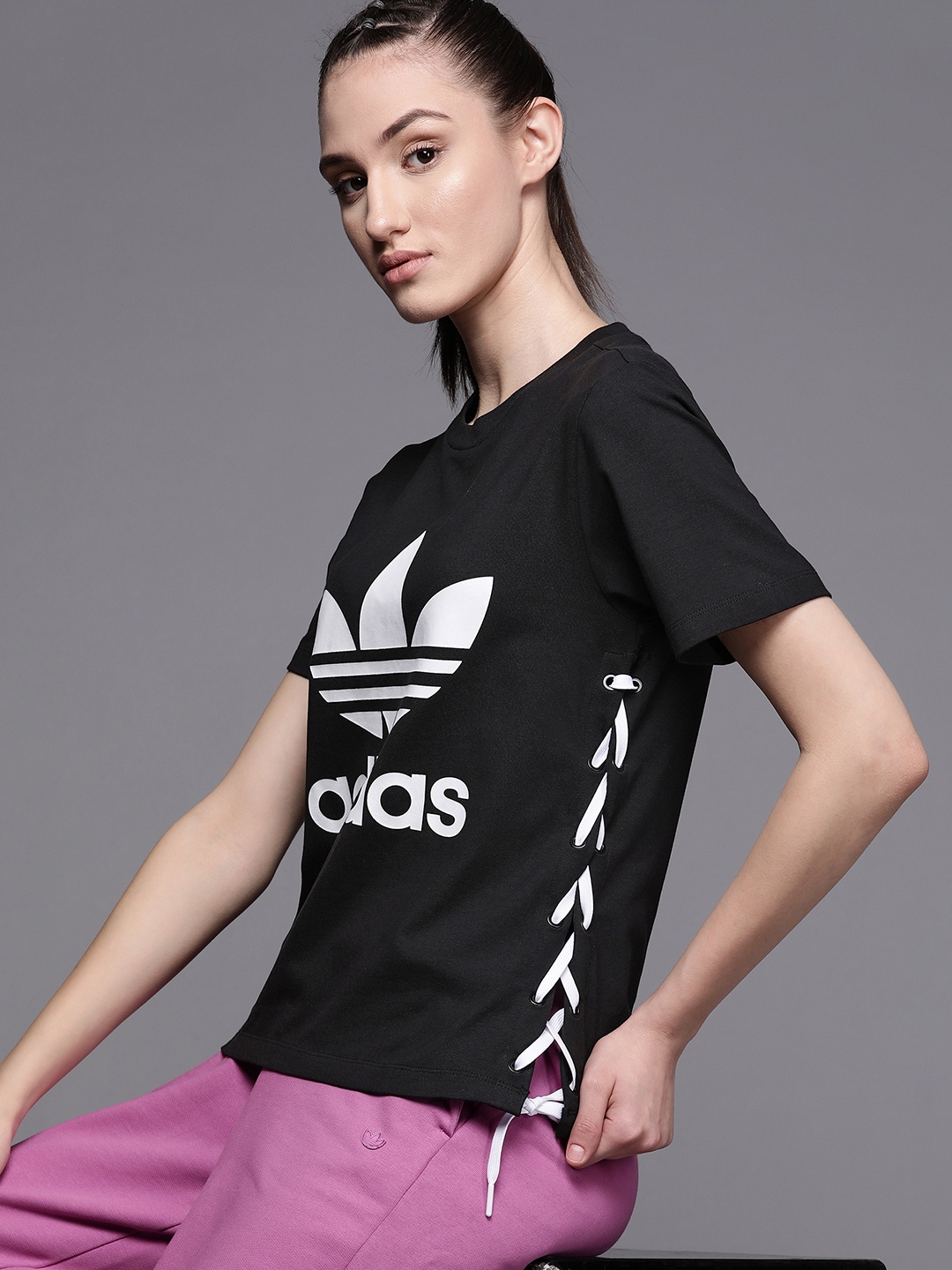 

ADIDAS Originals Women Black & White Brand Printed Always Original Trefoil Tee T-shirt