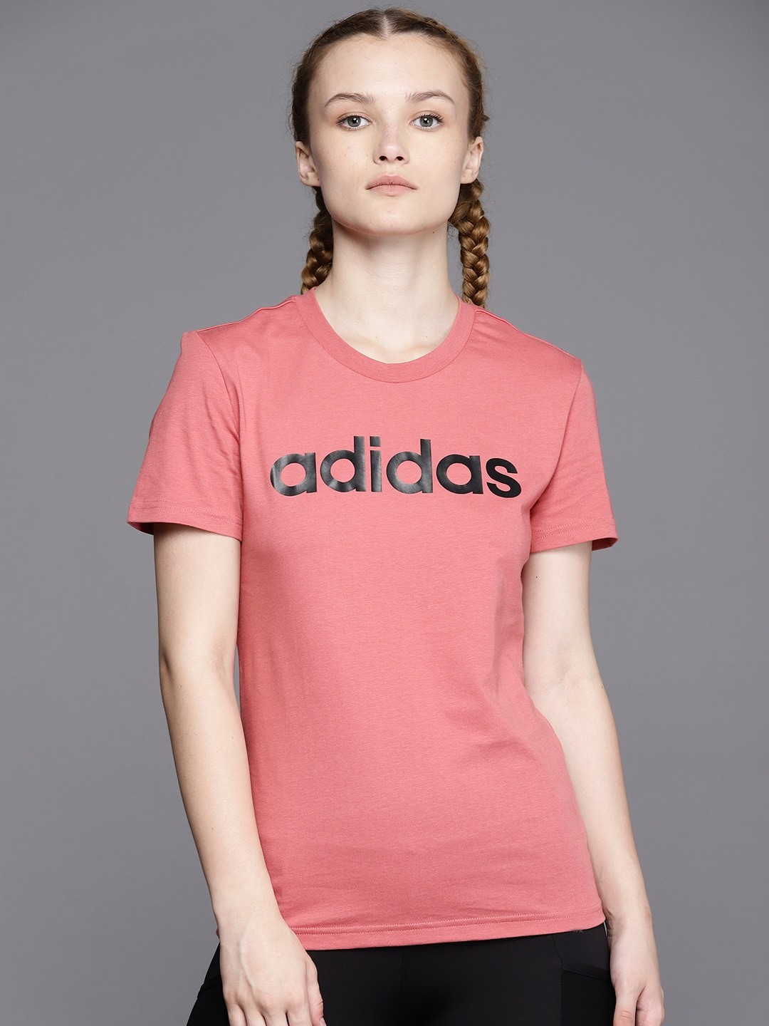 

ADIDAS Linear Brand Logo Print Pure Cotton T-shirt, Rust