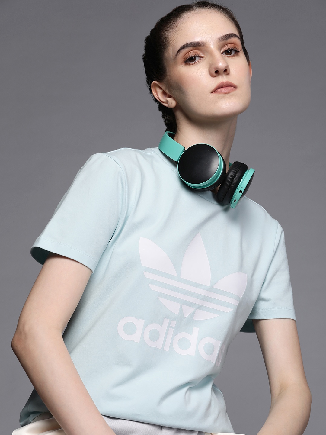 

ADIDAS Originals Women Blue Trefoil Brand Logo Printed T-shirt