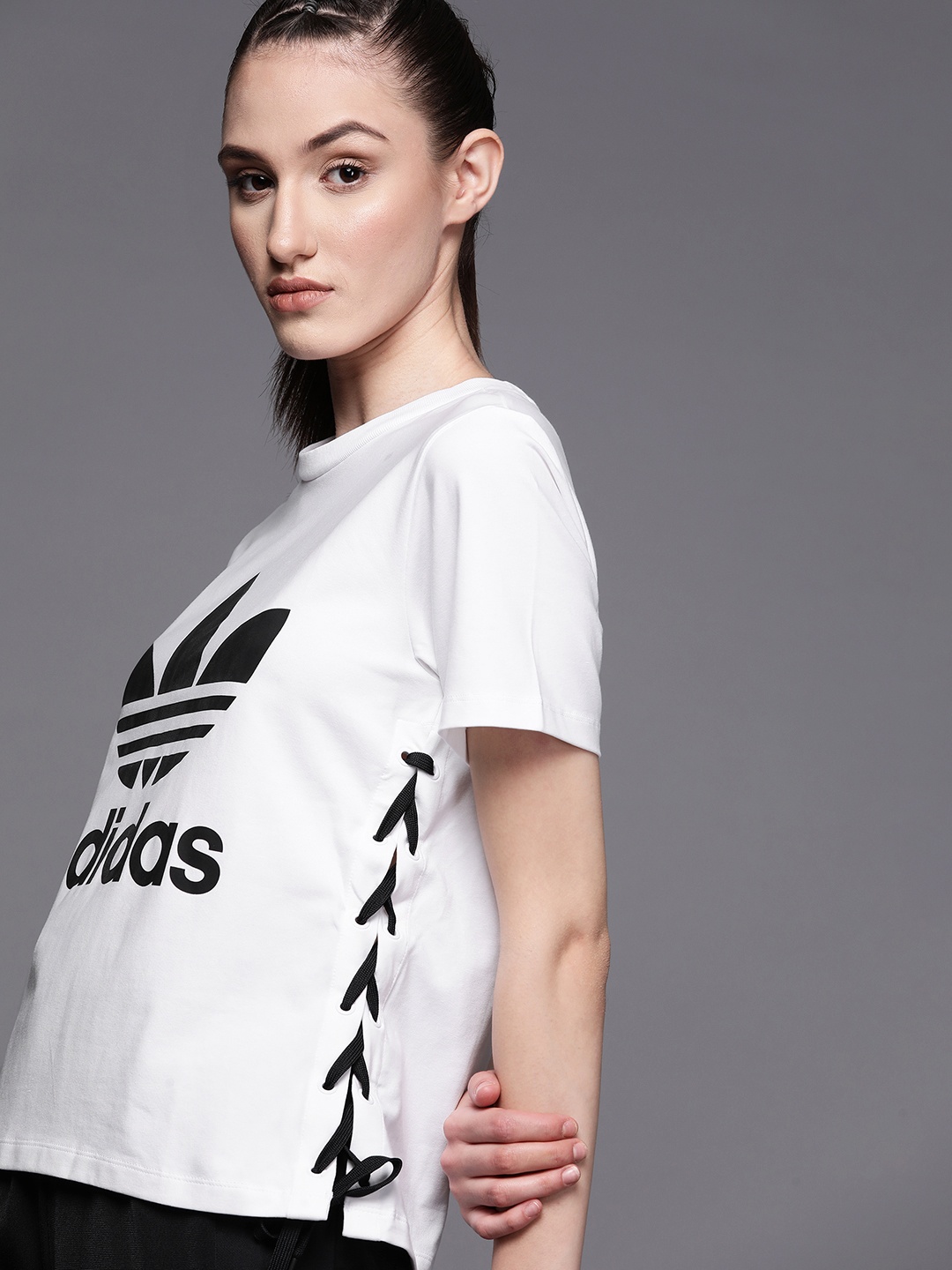 

ADIDAS Originals Women White & Black Brand Printed Always Original Trefoil Tee T-shirt