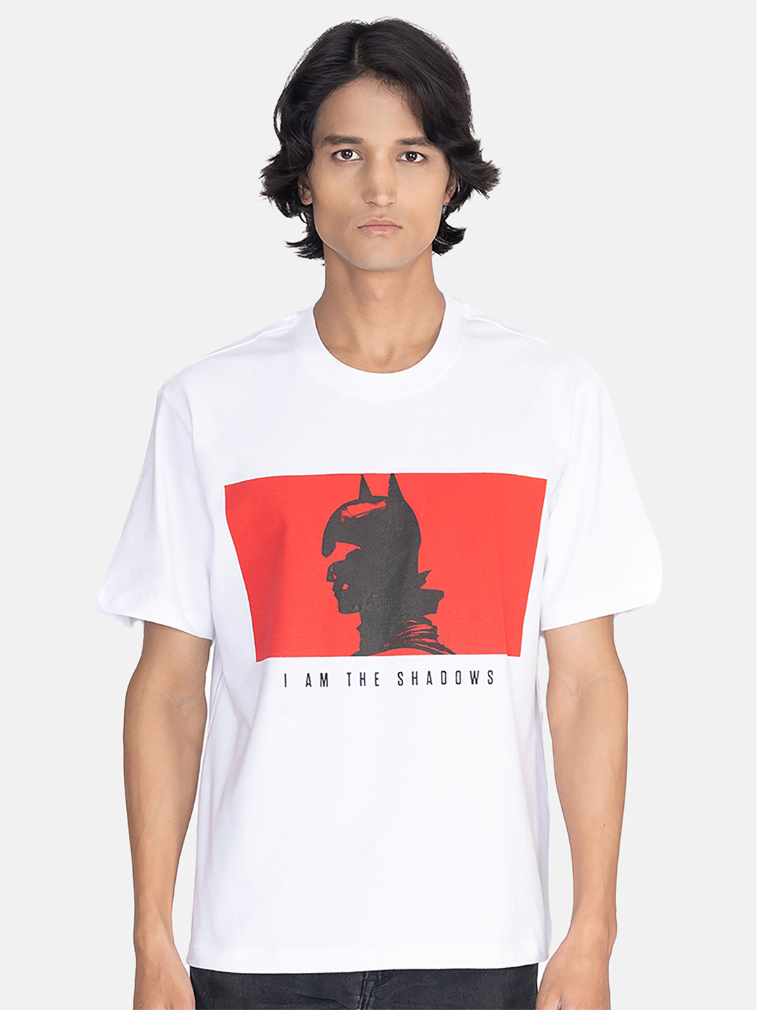 

SMUGGLERZ INC Men White Batman Printed Bio Finish Oversized T-shirt with Mask