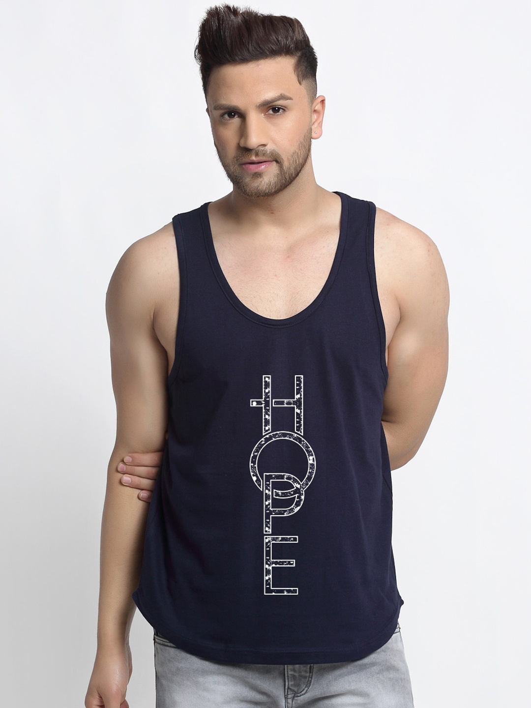 

Friskers Men Navy Blue & White Printed Cotton Innerwear Vests