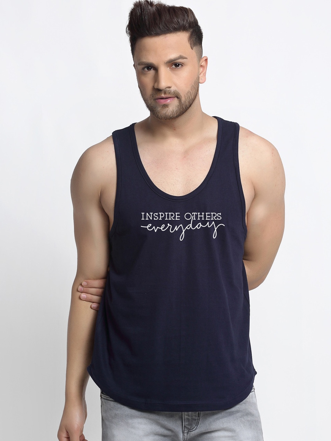 

Friskers Men Navy Blue Printed Inspire Other Innerwear Vests