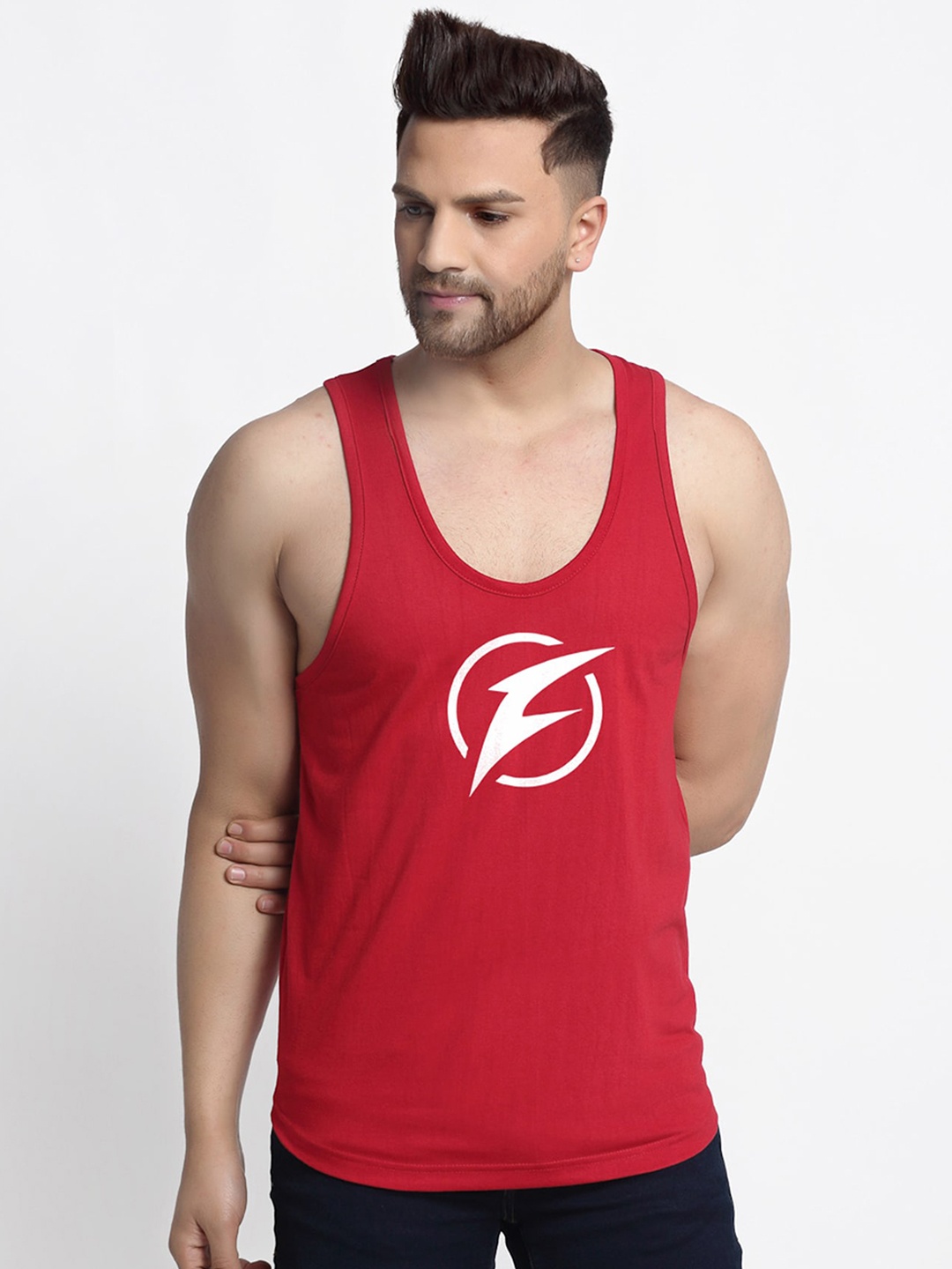 

Friskers Men Maroon Logo Printed Innerwear Vests