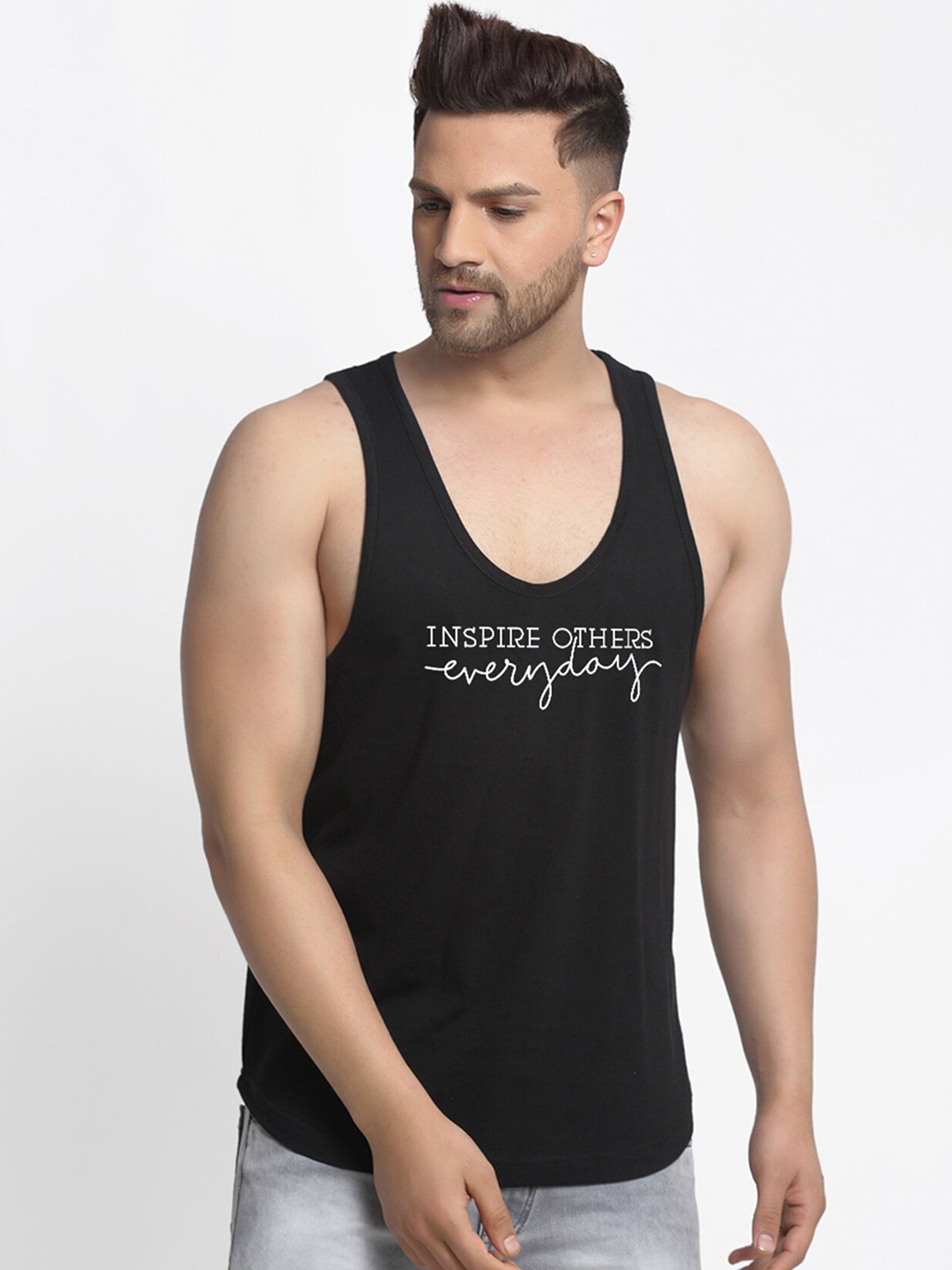 

Friskers Men Black & White Printed Cotton Innerwear Vests