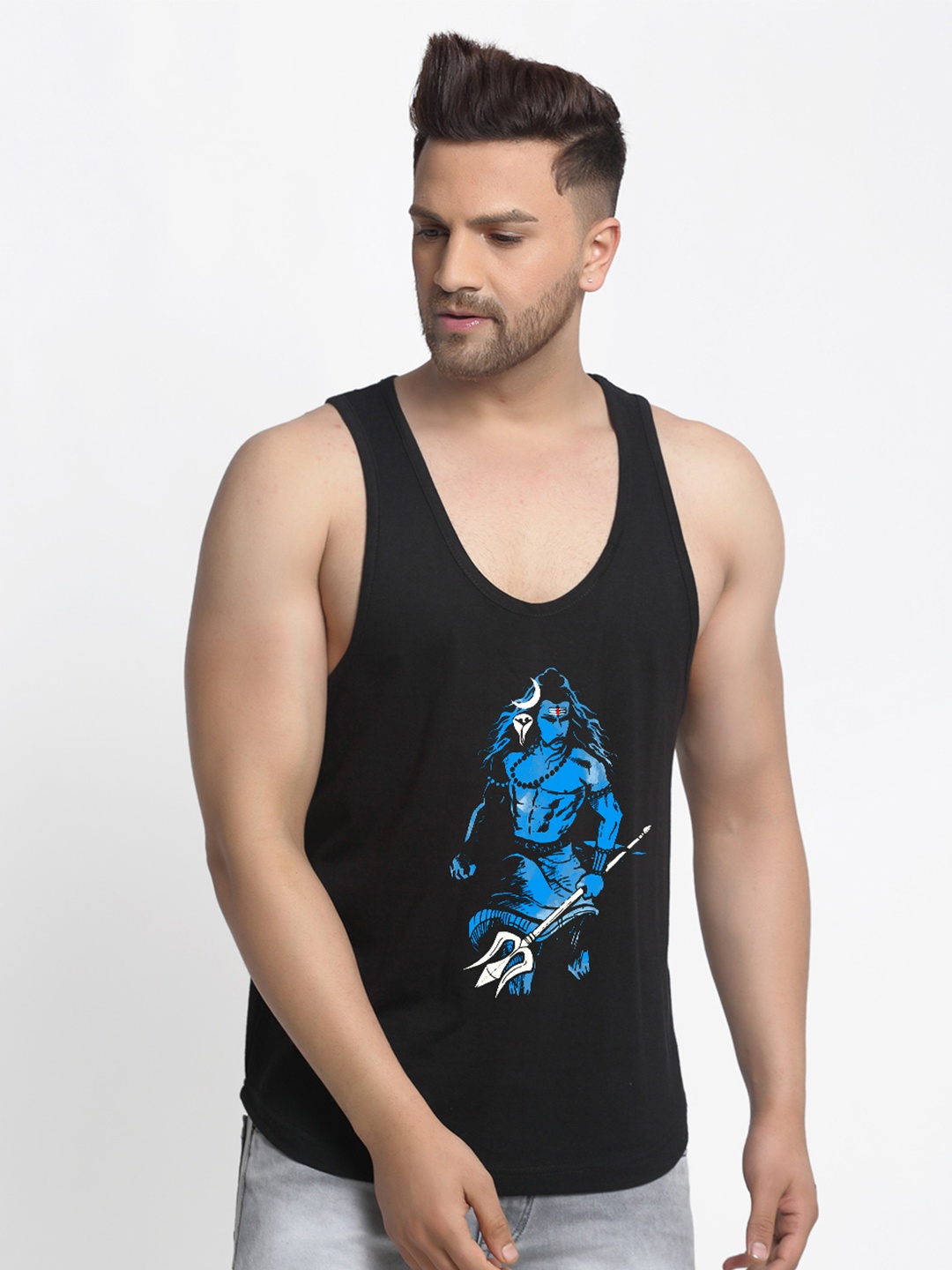 

Friskers Men Black & Blue Printed Cotton Innerwear Vests